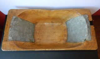 Antique Primitive Hand Carved Wooden Dough Bowl with Old Repairs 4