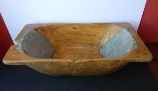 Antique Primitive Hand Carved Wooden Dough Bowl with Old Repairs 7