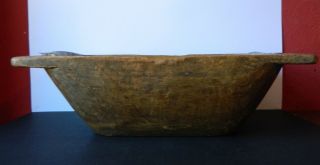 Antique Primitive Hand Carved Wooden Dough Bowl with Old Repairs 8