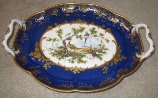 Antique 19th Century French Sevres Style Bleu Nouveau Ground Tray