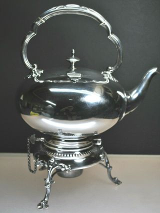 SILVER PLATE 4 PINT TEAPOT 1800 ' S WITH REMOVABLE POT AND UNDERBURNER 5