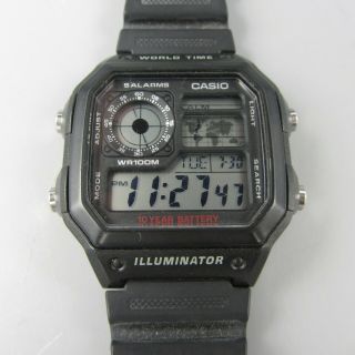 Casio World Time Illuminator Led Digital Sports Watch / Model Ae - 1200wh Black