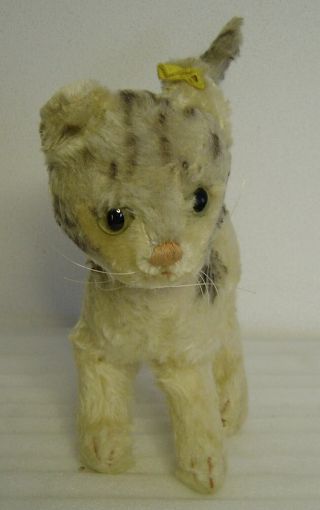Large Vintage 50s/60s Steiff Mohair Tabby Cat With Button And Tag