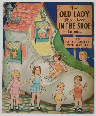 Vintage 1940 The Old Lady Who Lived In A Shoe Uncut Paper Doll Book Whitman