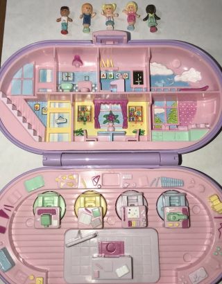 1992 Polly Pocket Stampin School Stamp Compact Complete W/ 5 Dolls - Bluebird