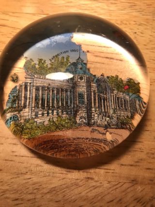 Rare Antique 1900 Paris Exposition Solid Glass Paper Weight Historical