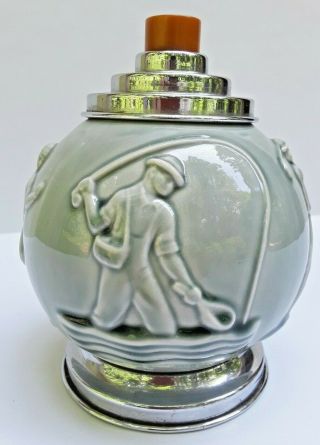 Antique 1930s ROOKWOOD Art Pottery Sporting Scenes Cigarette Dispenser / Humidor 2