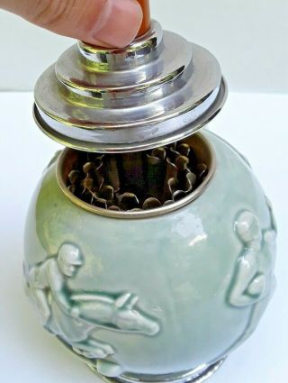 Antique 1930s ROOKWOOD Art Pottery Sporting Scenes Cigarette Dispenser / Humidor 5