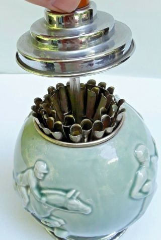 Antique 1930s ROOKWOOD Art Pottery Sporting Scenes Cigarette Dispenser / Humidor 6