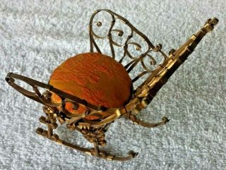 Vintage Miniature Dollhouse Fairy Garden Filagree Rocking Chair Pin Cushion 5 