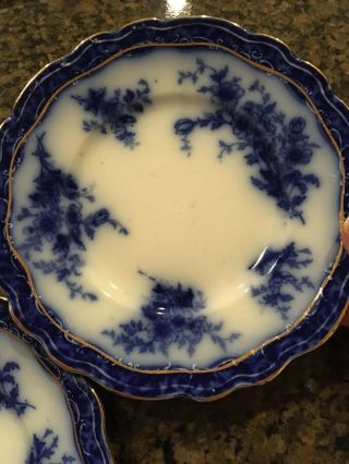 12 Antique Flow Blue Semi - Porcelain Soup Dinner Bread Plat Henry Alcock Touraine 2
