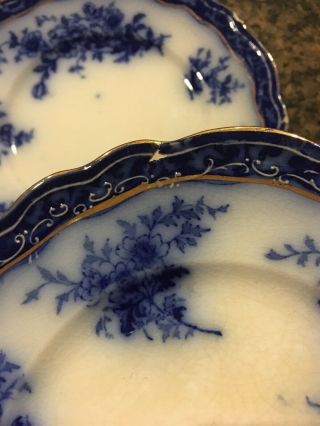 12 Antique Flow Blue Semi - Porcelain Soup Dinner Bread Plat Henry Alcock Touraine 4