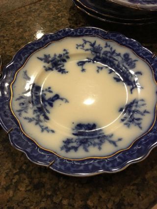12 Antique Flow Blue Semi - Porcelain Soup Dinner Bread Plat Henry Alcock Touraine 6