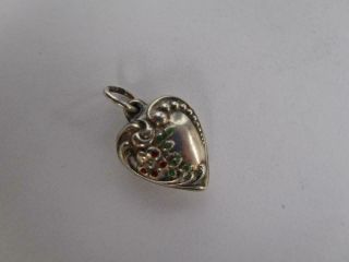 Vintage Antique Sterling Enamel Flower Puffy Heart Charm Engraved Jane