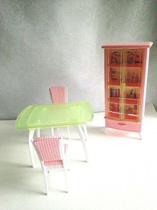 Vtg 1998 Mattel Barbie Doll House Size Furniture Dinette Table Chairs Cabinet