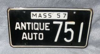 1957 Mass Massachusetts Antique Auto License Plate - Vgc