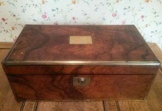 Victorian Burr Walnut Large Writing Slope Box Brass 3 Secret Drawers Width 45cm