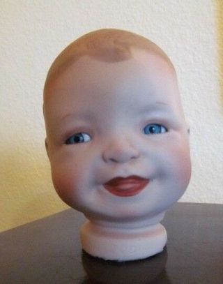 Vintage Bisque Porcelain Baby Doll Head - Signed Yolanda Bello - Inset Eyes - Euc