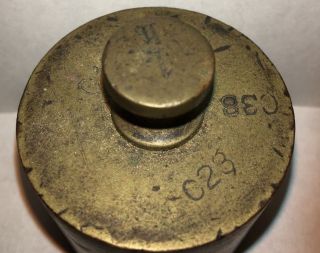 ANTIQUE 1 LB BRASS BALANCE SCALE WEIGHT STAMPED NH 17 C23 C38 C18 3