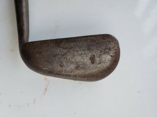 Antique Hickory Wood Shaft Golf Iron With Leather Grips