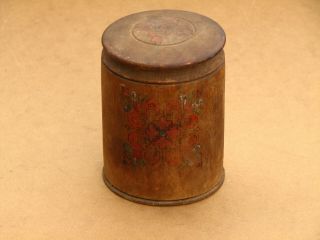 Old Antique Primitive Wooden Wood Bowl Box Vessel For Spices Painted Early 20th