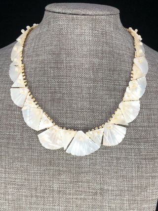 Antique Victorian Mother Of Pearl Mop Leaf / Fan Collar Necklace Vintage