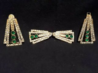 Art Deco Vintage Antique Large Pin Brooch And 2 Scarf Or Shoe Clips