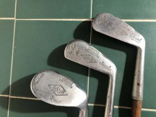 Antique Hickory Golf Clubs 3x Truline Rustless Irons 2/3 And Niblick Play Clubs