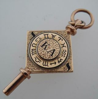Rare Unusual 9ct Solid Gold Enamel Masonic Antique Fob/Pocket Watch Key (A9A 2