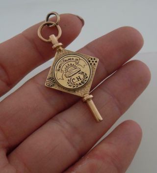 Rare Unusual 9ct Solid Gold Enamel Masonic Antique Fob/Pocket Watch Key (A9A 5