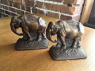 Vintage Antique Collectible Cast Bronze Elephant Bookends