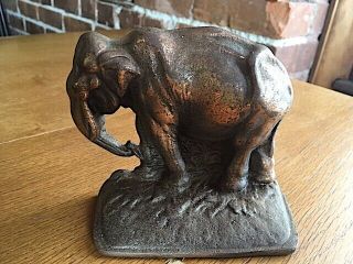Vintage Antique Collectible Cast Bronze Elephant Bookends 3