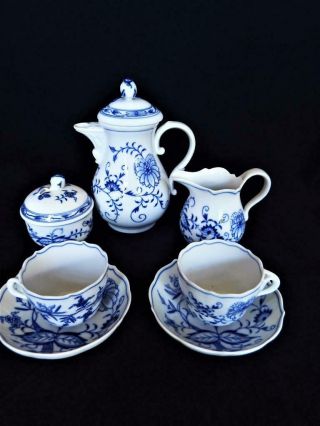 Antique Meissen Porcelain Germany Blue Onion Tea For Two Set