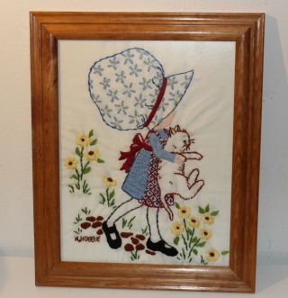 Holly Hobbie Needlepoint Framed Wall Hanging Picture 10x12