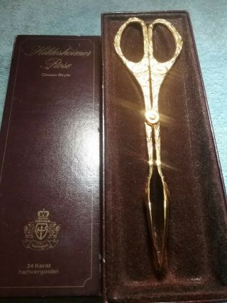 Solingen Hildesheimer Rose 24k Gold Plated Ice Tongs Vintage 7 1/2 Inches