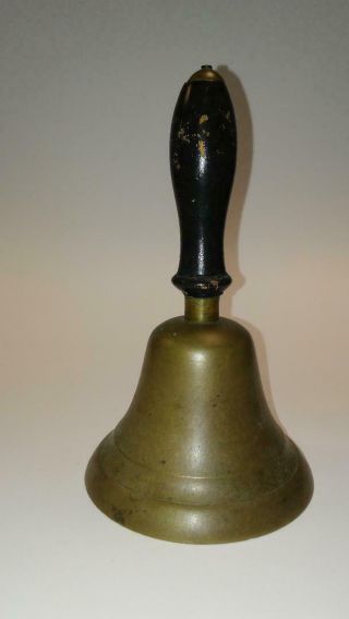 Old Vtg Antique Brass Wood Handle Teacher School Dinner Ringing Bell