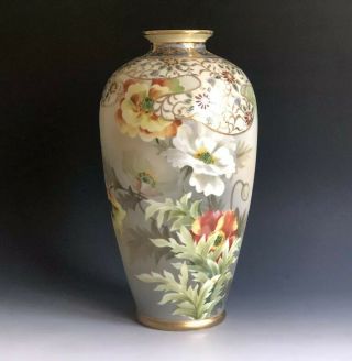 Antique Hand Painted Nippon Noritake M In Wreath Art Nouveau Vase 11 1/2”