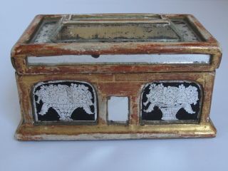 Antique Gilt Wood Box With Inset Mirrors With Basket Silhouette Designs