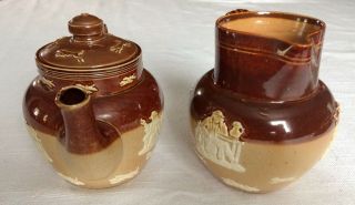 Antique DOULTON LAMBETH Salt Glaze Stoneware Teapot and Small Pitcher 2