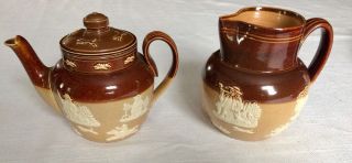 Antique DOULTON LAMBETH Salt Glaze Stoneware Teapot and Small Pitcher 3