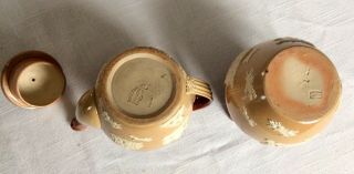 Antique DOULTON LAMBETH Salt Glaze Stoneware Teapot and Small Pitcher 6