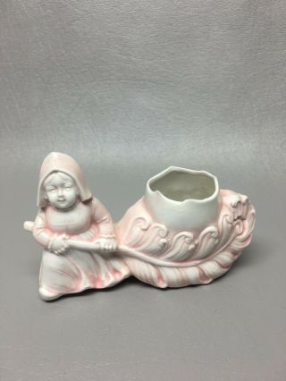 Antique Germany Porcelain Toothpick Holder Schafer Vater Girl And Feather Vase