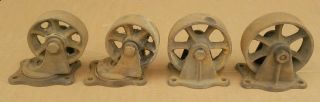 Set Of 4 Antique Service Cast Iron Wheels Casters Industrial Heavy Duty,  Usa