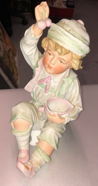 Antique Porcelain German Piano Baby No.  10372 Boy W/ Cherries Figurine 8 "