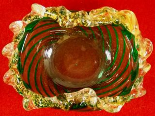Antique Art Glass Open Salt Green With Gold Flecked Rim Ruffle