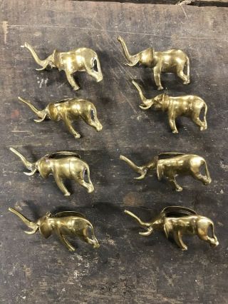 Set (8) Antique Matching Brass Elephant Napkin Rings Holders