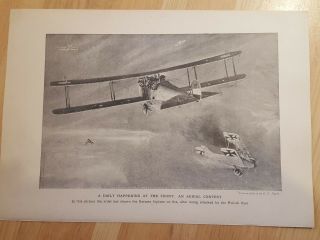 World War One Antique Print - Royal Flying Corp Aerial Combat Against Biplane