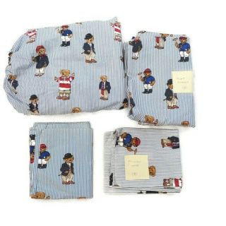 Vtg Ralph Lauren Polo University Teddy Bear Twin Sheet Set Pillowcases Project