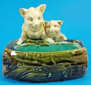 Antique Majolica Figure Of Two Little Pigs On A Log Cute