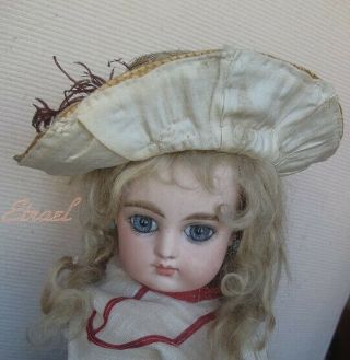 Antique Small Straw And Ivory Silk Doll Dress For Jumeau Bebe Or Fashion Doll